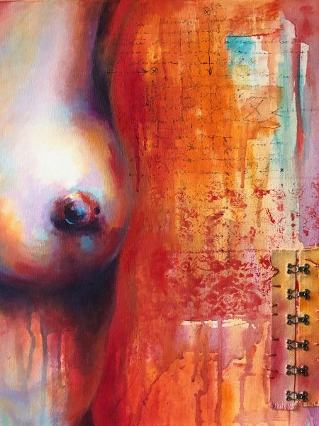 Ale Feijó | Serie Cuerpos Color. Técnica mixta (acrílico y collage) sobre lienzo. 40 x 40 cm