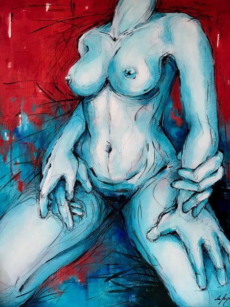 Ale Feijó | Serie Mujeres. Técnica mixta, acrílico, tinta y marcador sobre papel. 50 x 60 cm