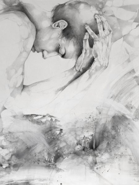 Ale Feijó | El abismo. Técnica mixta, lápiz, carbonilla, tinta y acrílico sobre lienzo. 90 x 100 cm