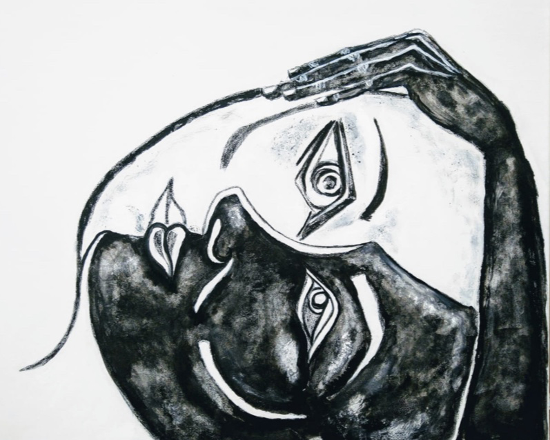 Sandra Bastida | Encuentro con mi sombra Técnica mixta, acrílico, carbonilla y tinta china 50 x 60 cm