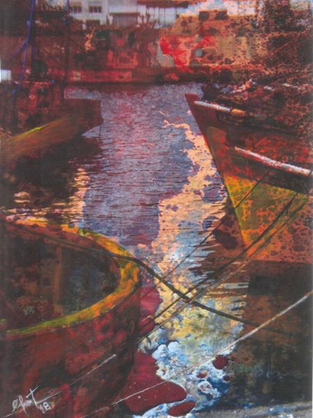 Adriana Furstner | Serie Arte digital. Reunión. Arte digital intervenido con acrílico sobre papel. 27,5 x 41 cm. 2018