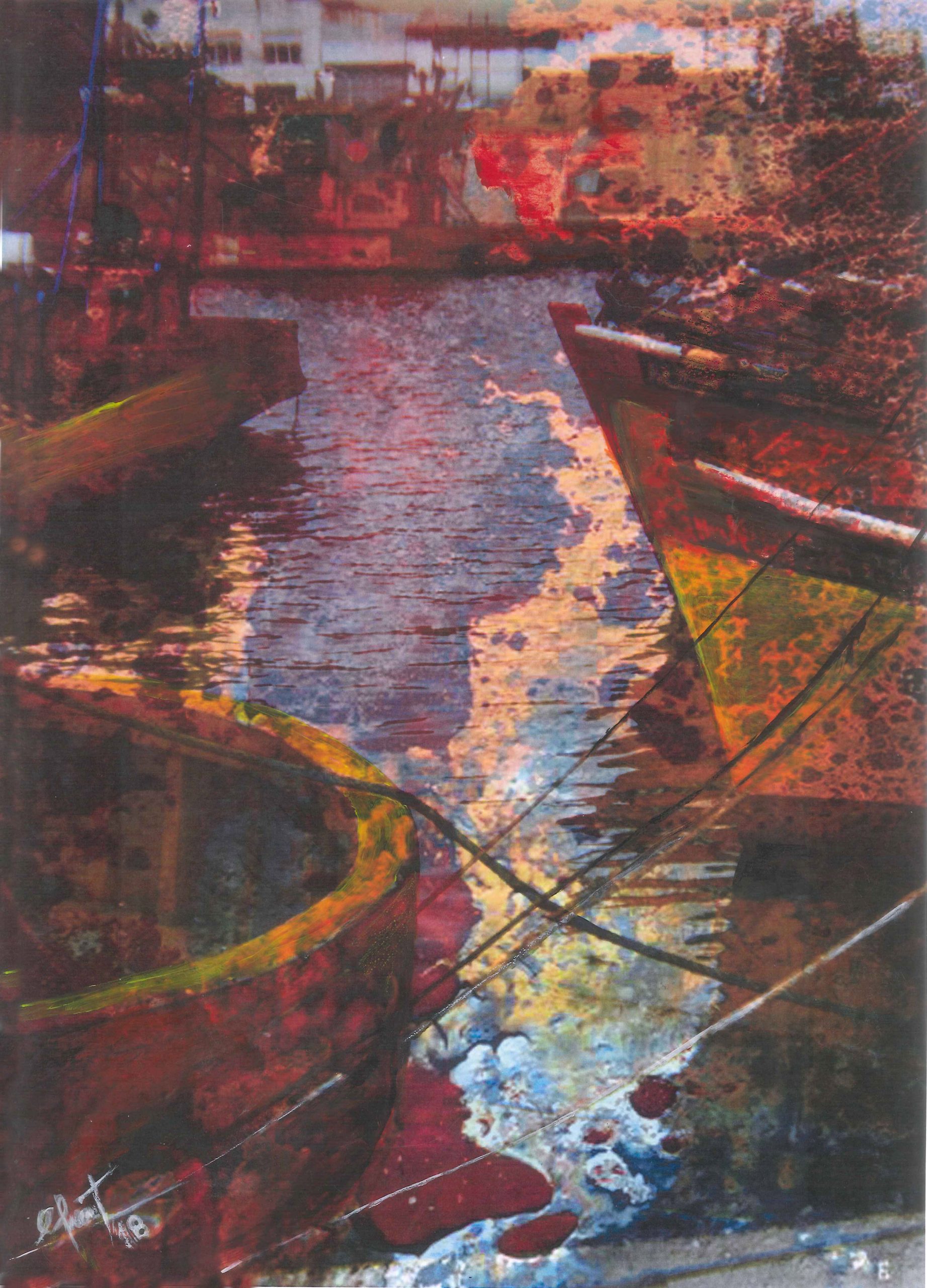 Adriana Furstner | Serie Arte digital. Reunión. Arte digital intervenido con acrílico sobre papel. 27,5 x 41 cm. 2018