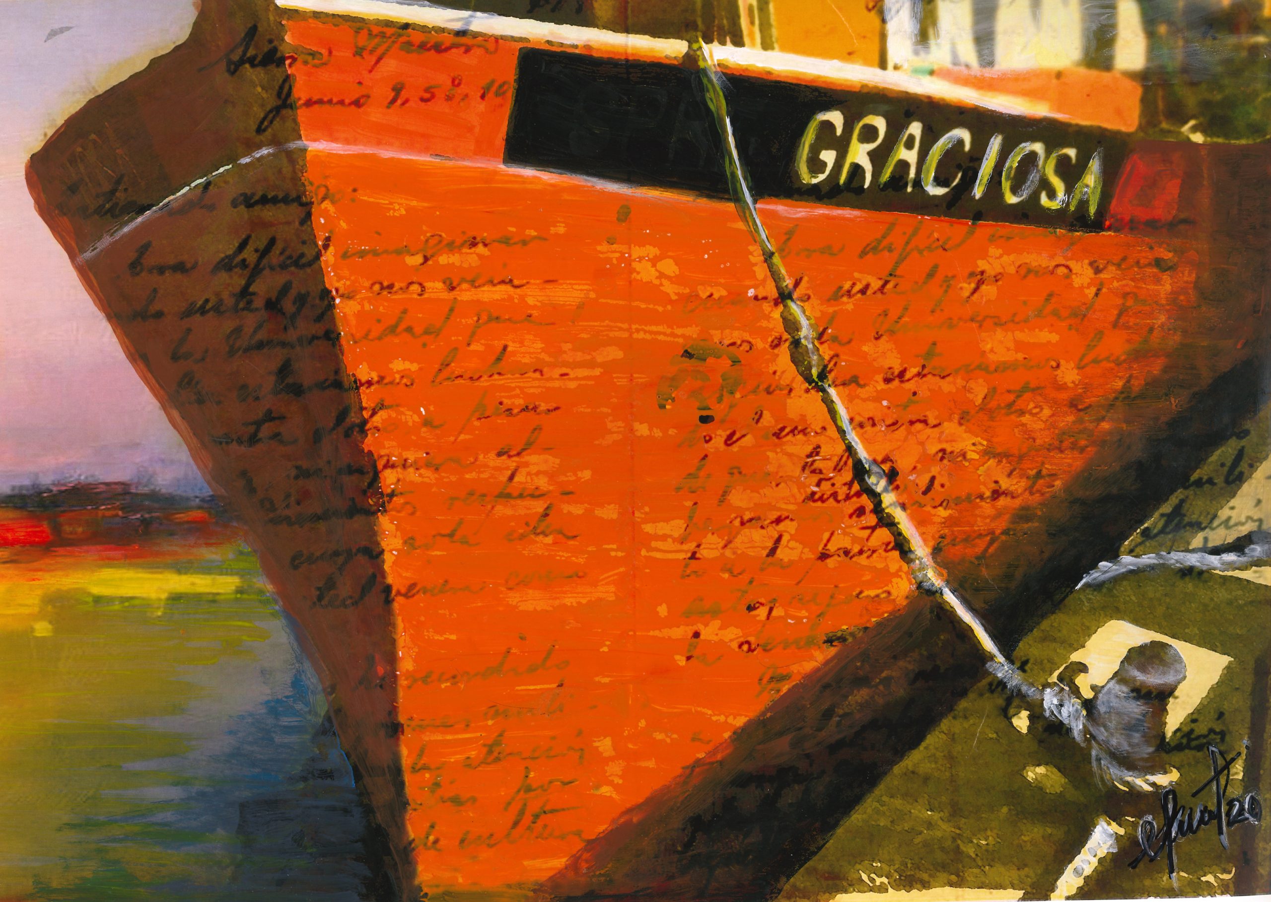 Adriana Furstner | Serie Arte digital. Graciosa. Arte digital intervenido con acrílico sobre papel. 38,5 x 28 cm. 2020