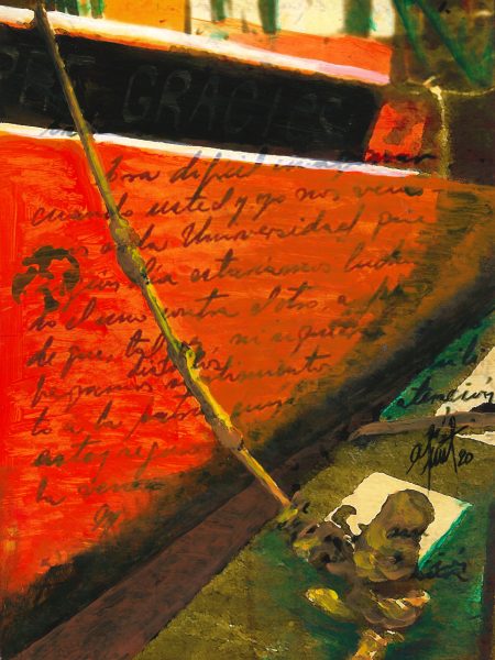 Adriana Furstner | Serie Cartasembarcadas. Carta recibida. Arte digital intervenido con acrílico sobre papel. 27 x 18 cm. 2020