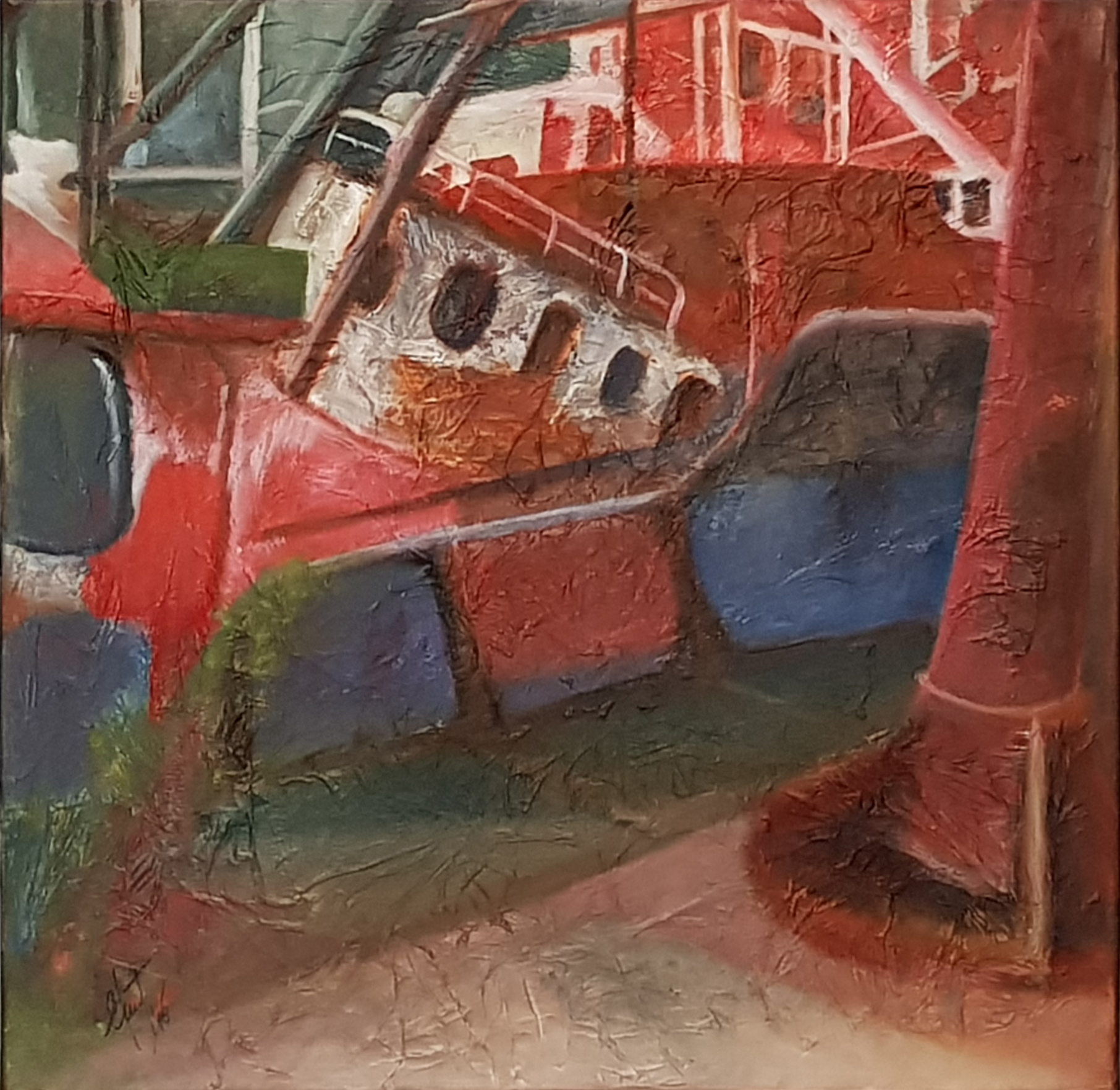 Adriana Furstner | Serie Obra en bastidor. Desde el interior veo formas. Técnica mixta (papeles pegados con óleo). 60 x 60 cm. 2018