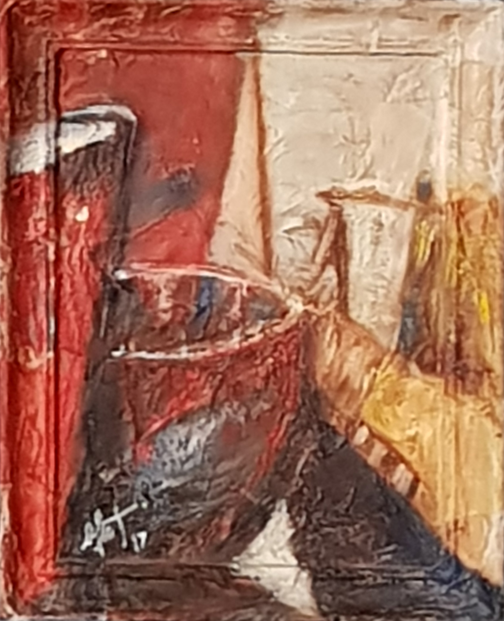 Adriana Furstner | Serie Obra en bastidor. Desde y con el marco me integro. Técnica mixta (papeles pegados pintado al óleo). 22 x 28 cm. 2017