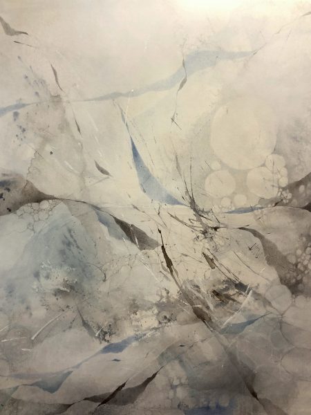 Ale Feijó | Aire | Técnica mixta, lápiz, lápices de color, carbonilla, tinta y acrílico sobre lienzo. 120 x 120