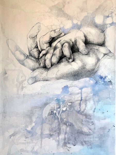 Ale Feijó | Amor | Técnica mixta, lápiz, lápices de color ,carbonilla, tinta y acrílico sobre lienzo. 40 x 60
