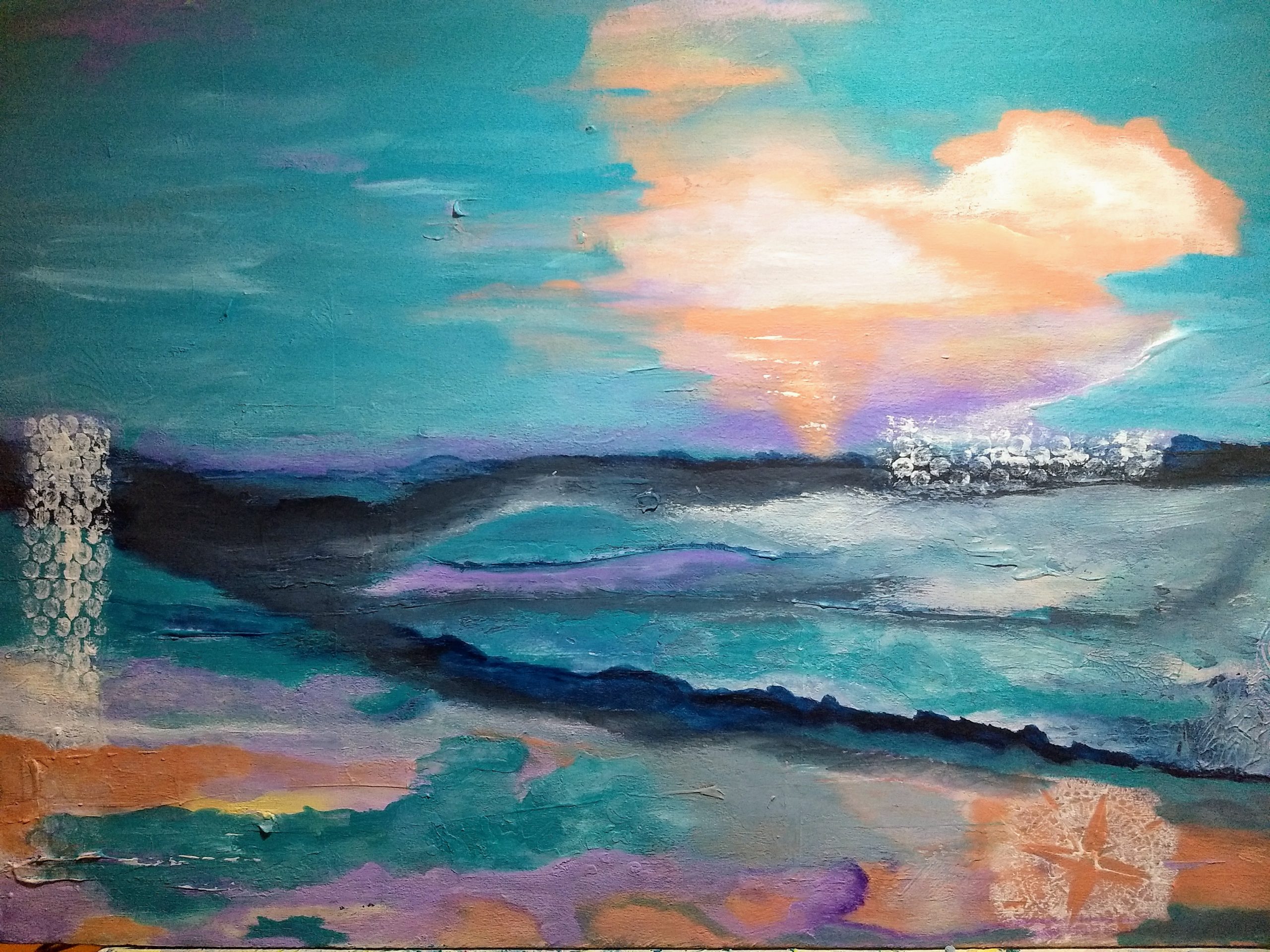 Silvia Portaluppi | Serie Abstractos. Derrame. Acrílico 50 x 70 cm.