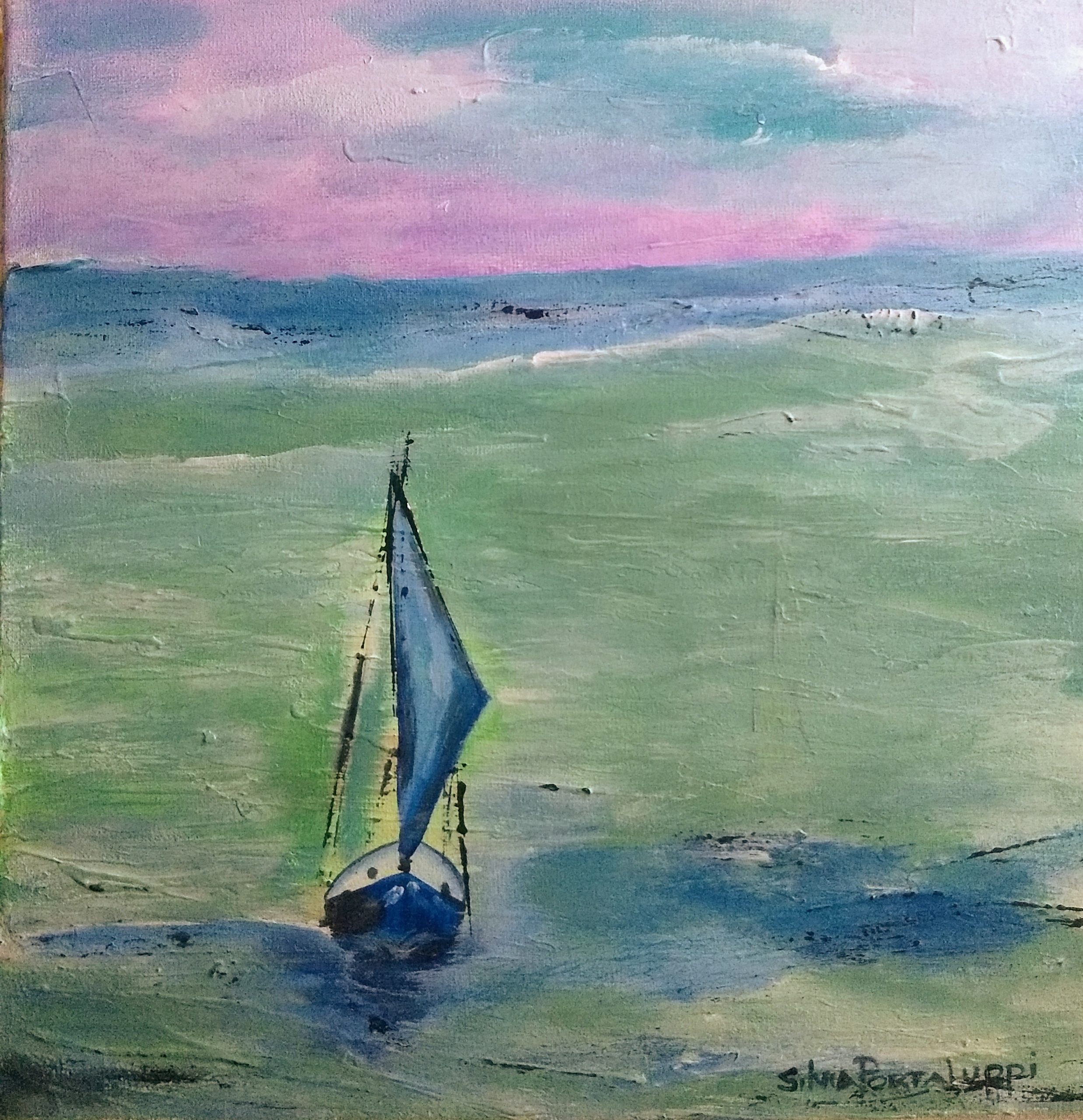 Silvia Portaluppi | Serie El Mar y Yo. Regata 2. Acrílico 50 x 50 cm.