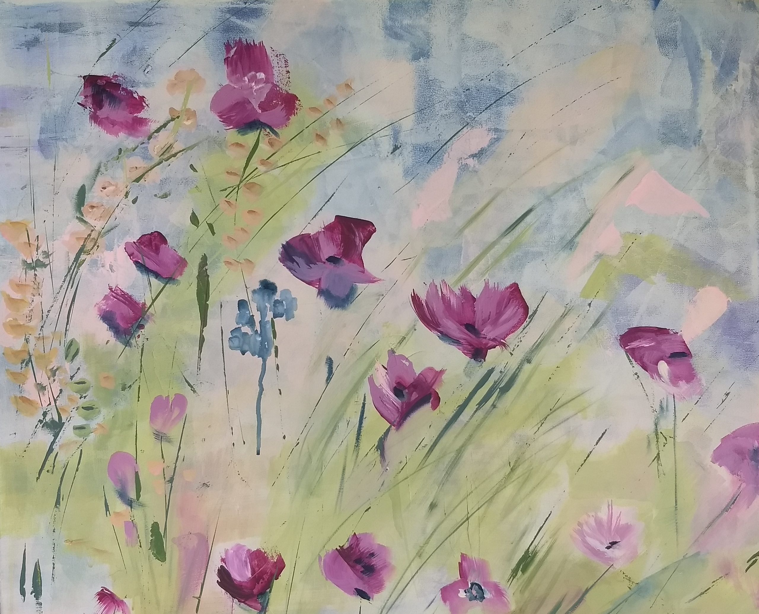 Silvia Portaluppi | Serie Natural. Primavera y rock. Acrílico 60 x 80 cm.