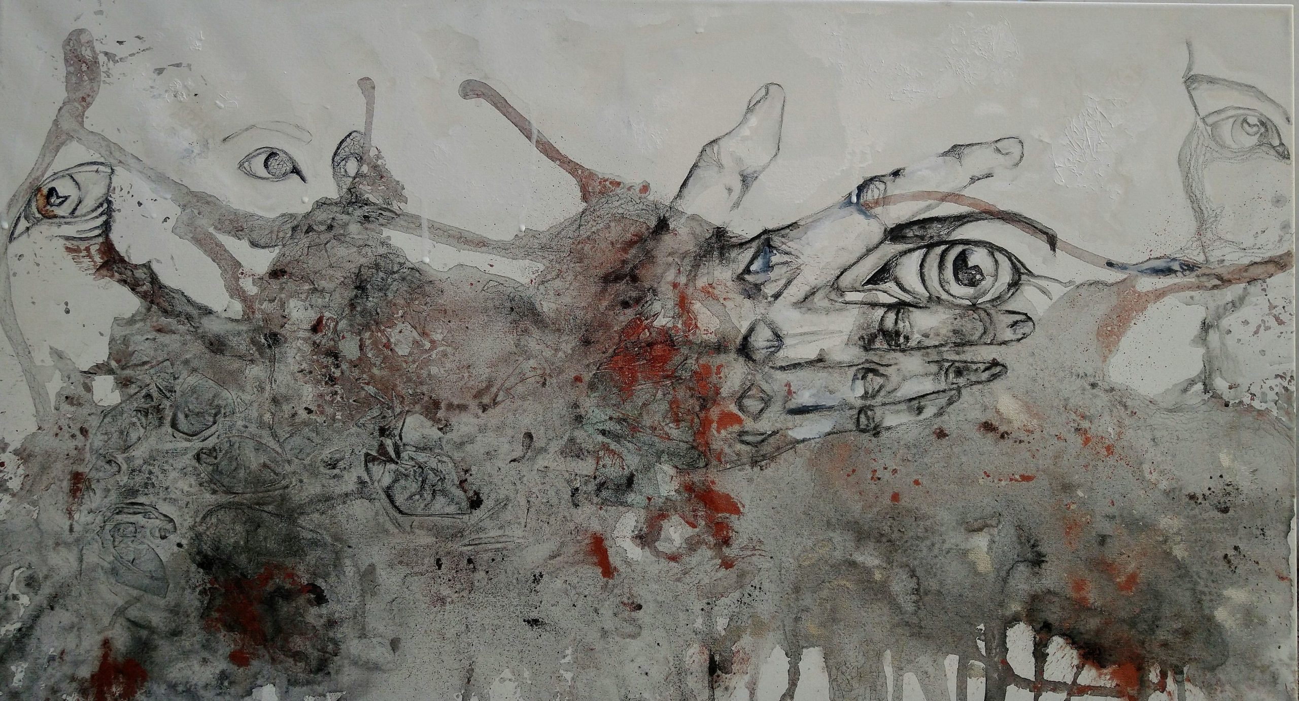 Sandra Bastida | Te veo. Técnica mixta. Acrílico, tintes naturales de propia elaboración, polvo bronce, sobre lienzo de tela en bastidor de madera. 50 x 90 cm.