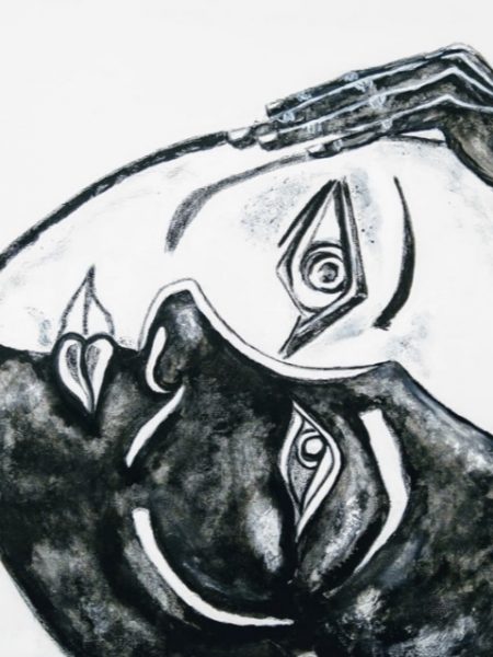 Sandra Bastida | Encuentro con mi sombra Técnica mixta, acrílico, carbonilla y tinta china 50 x 60 cm