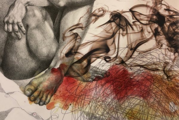 Ale Feijó | Mixtura de cuerpos I | Técnica mixta: dibujo sobre papel y collage digital impreso sobre el papel dibujado. 34 x 23.5 cm